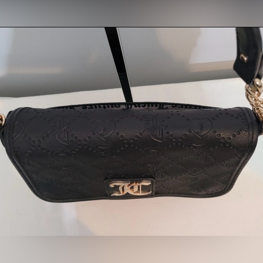 Juicy Couture Black Logo Embossed Crossbody Shoulder Bag Faux Leather - 2 Straps - Picture 14 of 16